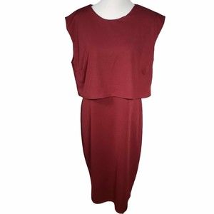 BooHoo Plus US Size 16 Burgundy Poppy Double Layer One-Piece Midi Dress NWT